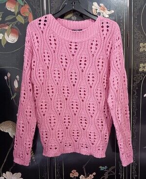 Orly Pink Openwork Crewneck Sweater